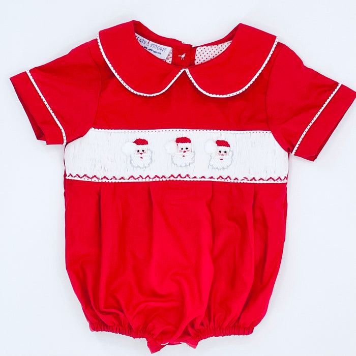 Santa Smocked Boys Bubble in red