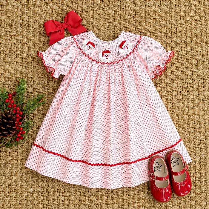 Santa Smocked Dress in red polka dot