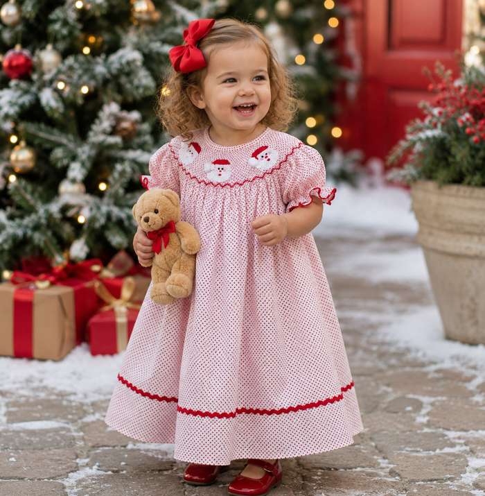 Santa Smocked Dress in red polka dot