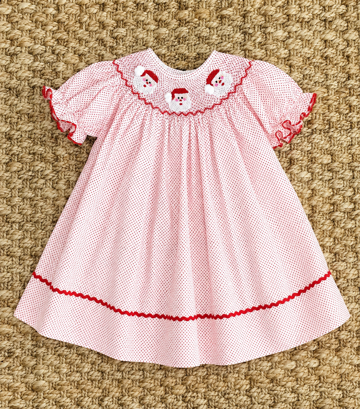 Santa Smocked Dress in red polka dot
