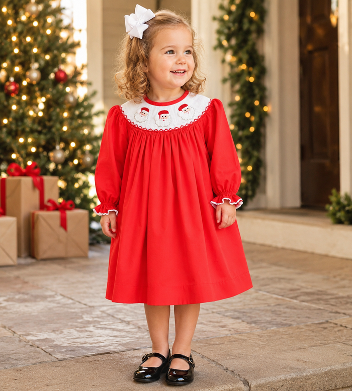 Santa Smocked Dress in Red