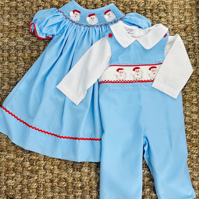 Santa Smocked Longall in Blue