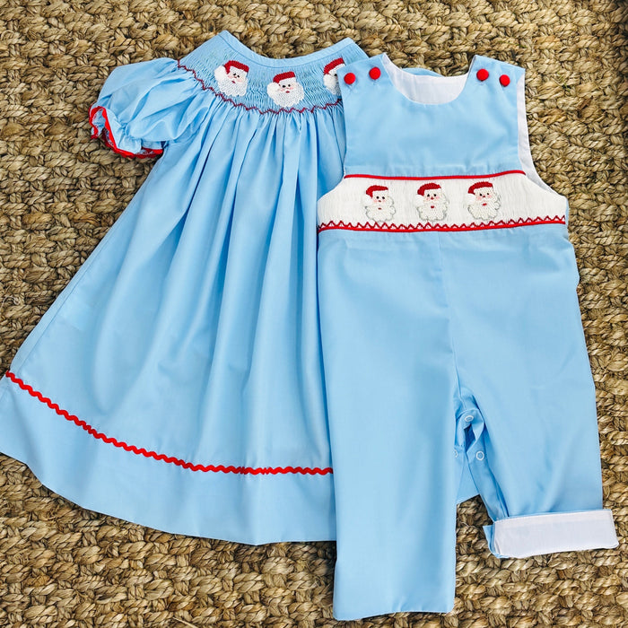 Santa Smocked Longall in Blue