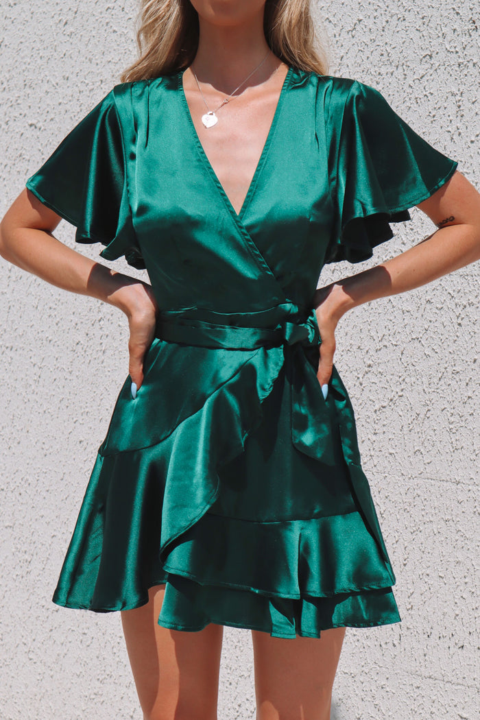 Satin Butterfly Dress - Emerald - Runway Goddess