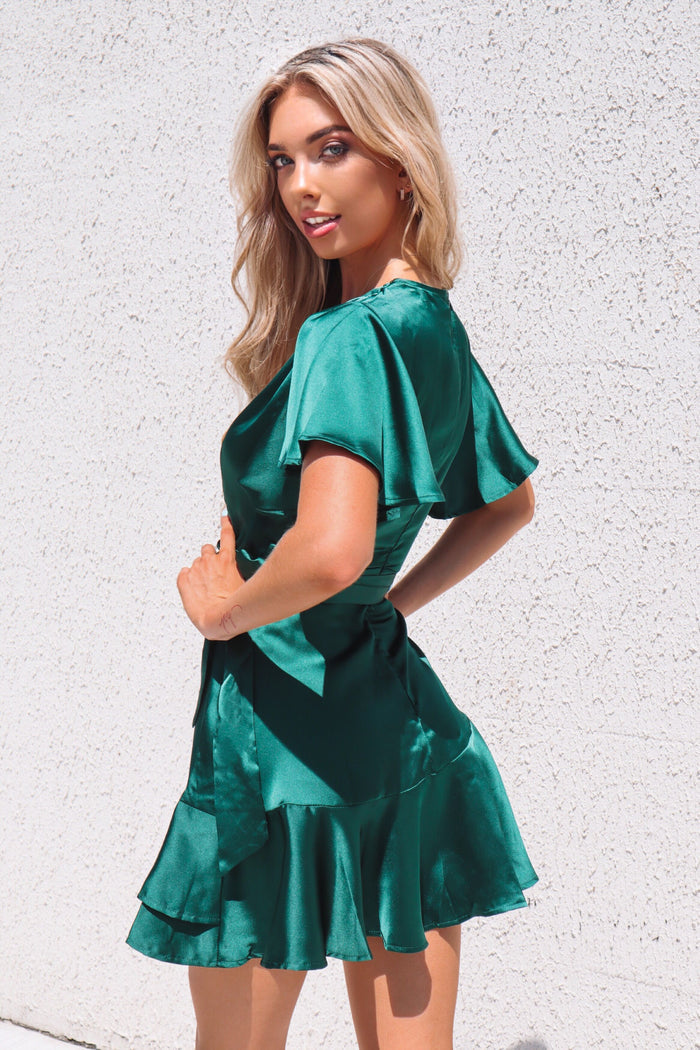 Satin Butterfly Dress - Emerald - Runway Goddess