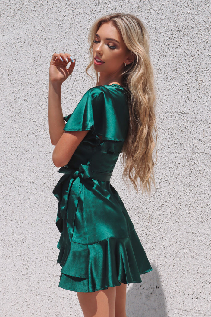 Satin Butterfly Dress - Emerald - Runway Goddess