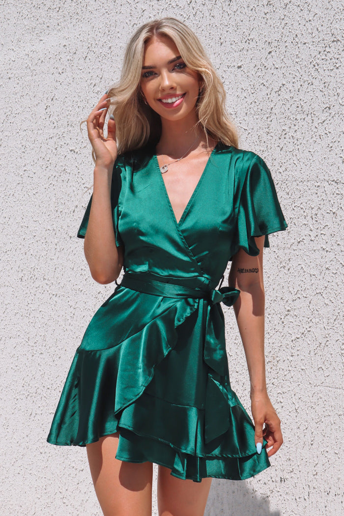 Satin Butterfly Dress - Emerald - Runway Goddess