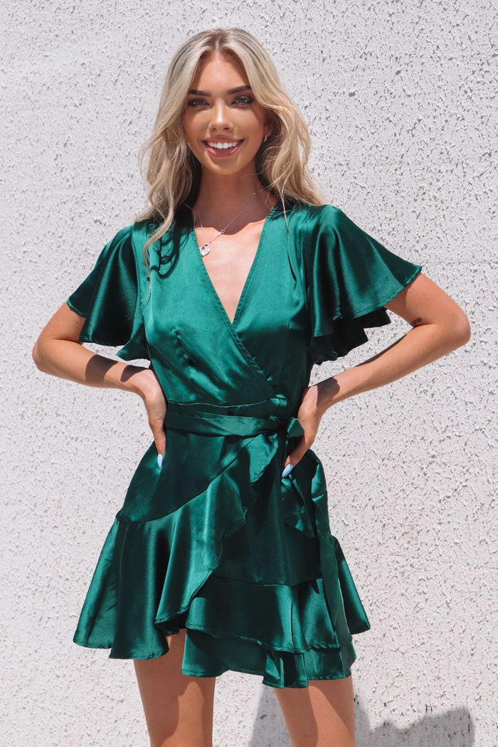 Satin Butterfly Dress - Emerald - Runway Goddess
