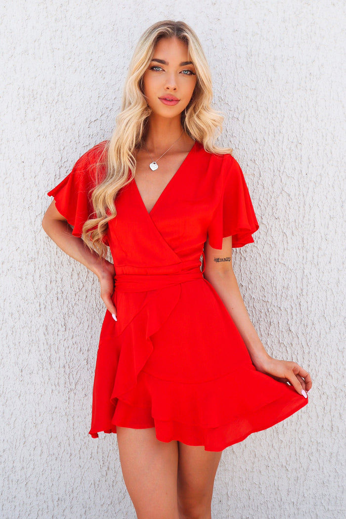 Satin Butterfly Dress - Red - Runway Goddess