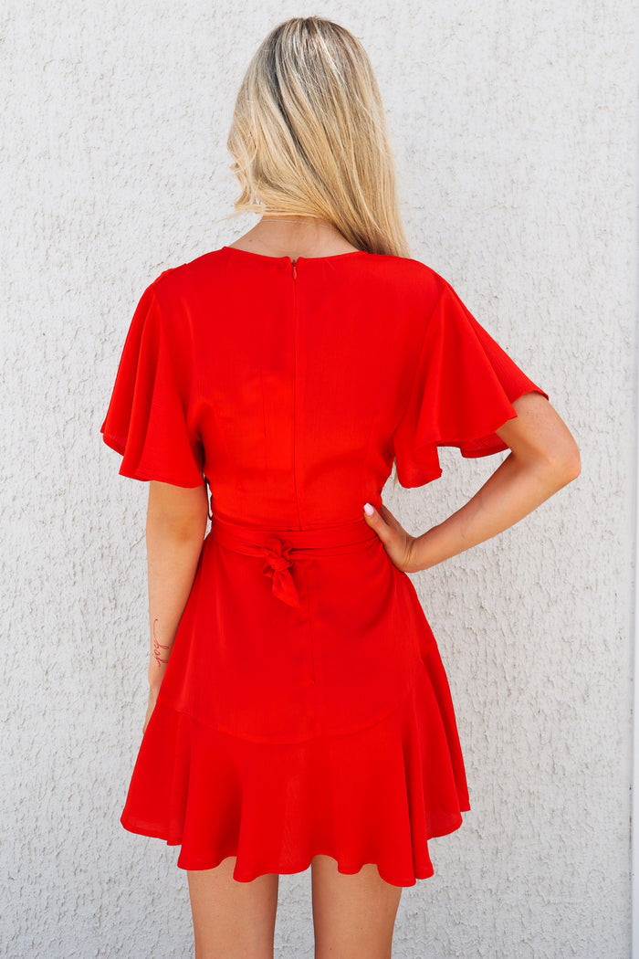 Satin Butterfly Dress - Red - Runway Goddess