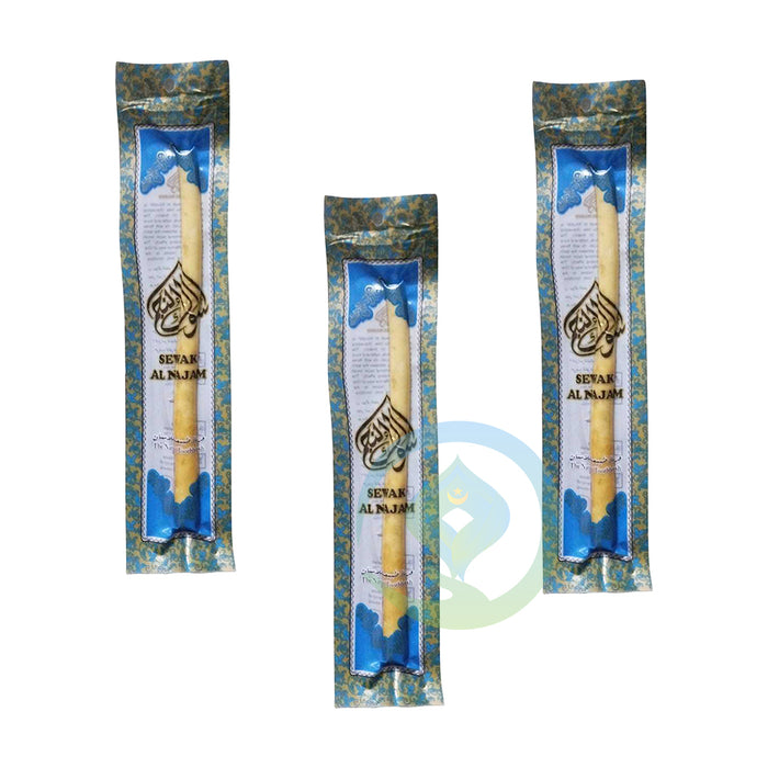 Set of 3 Sewak Al-Najam Natural 6" Vacuum Packed Twig Sunnah Toothbrush Peelu Siwak Miswak