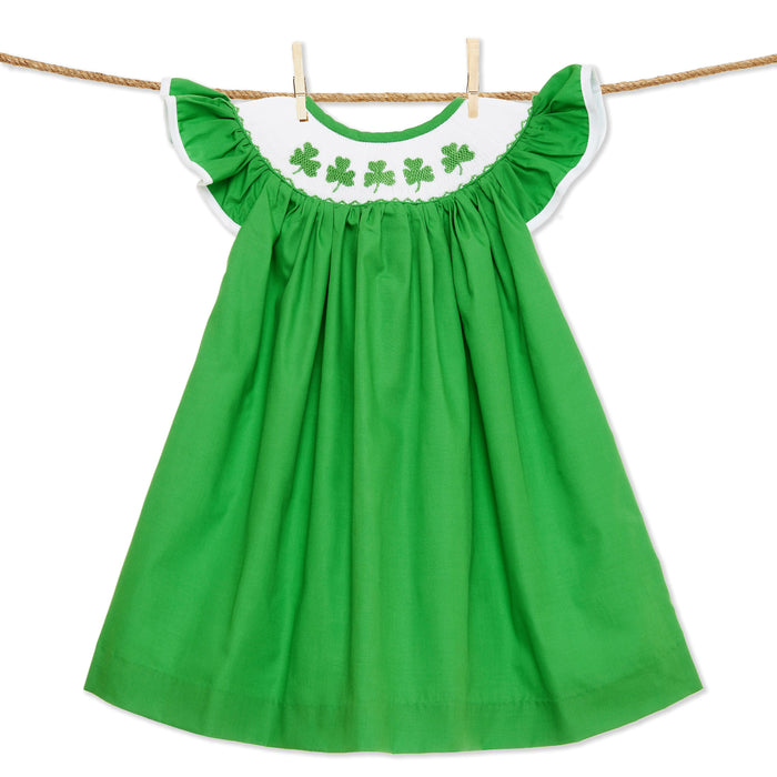 Shamrock smocked bishop dress - St. Patrick's Day green
