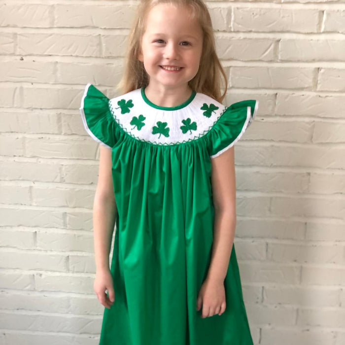 Shamrock smocked bishop dress - St. Patrick's Day green