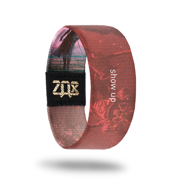 inside product photo of a wristband named Show Up designed by Beeple. Here you see the larger warrior in a more detail