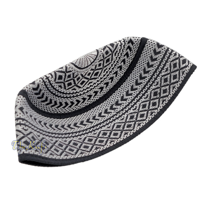 SIlver Embroidery Bugis Kufi Hat - Arrow Diamond Design Rigid Muslim Fashion Cap