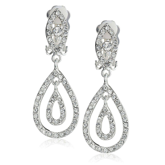 Silver Marquise Drop Clip-on Earrings