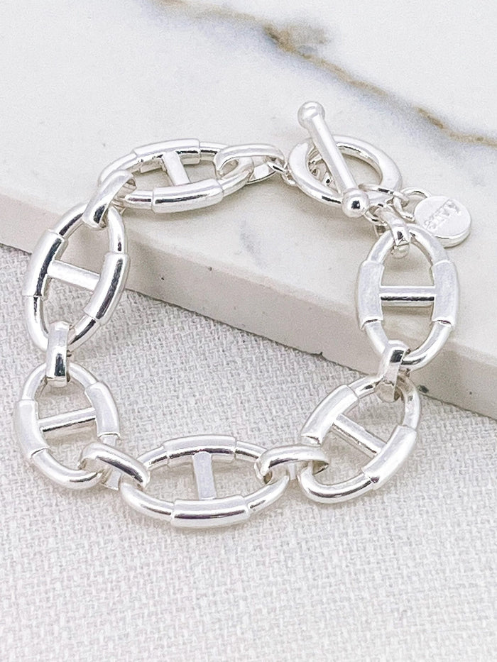 Silver Oval Link T-Bar Bracelet 6732