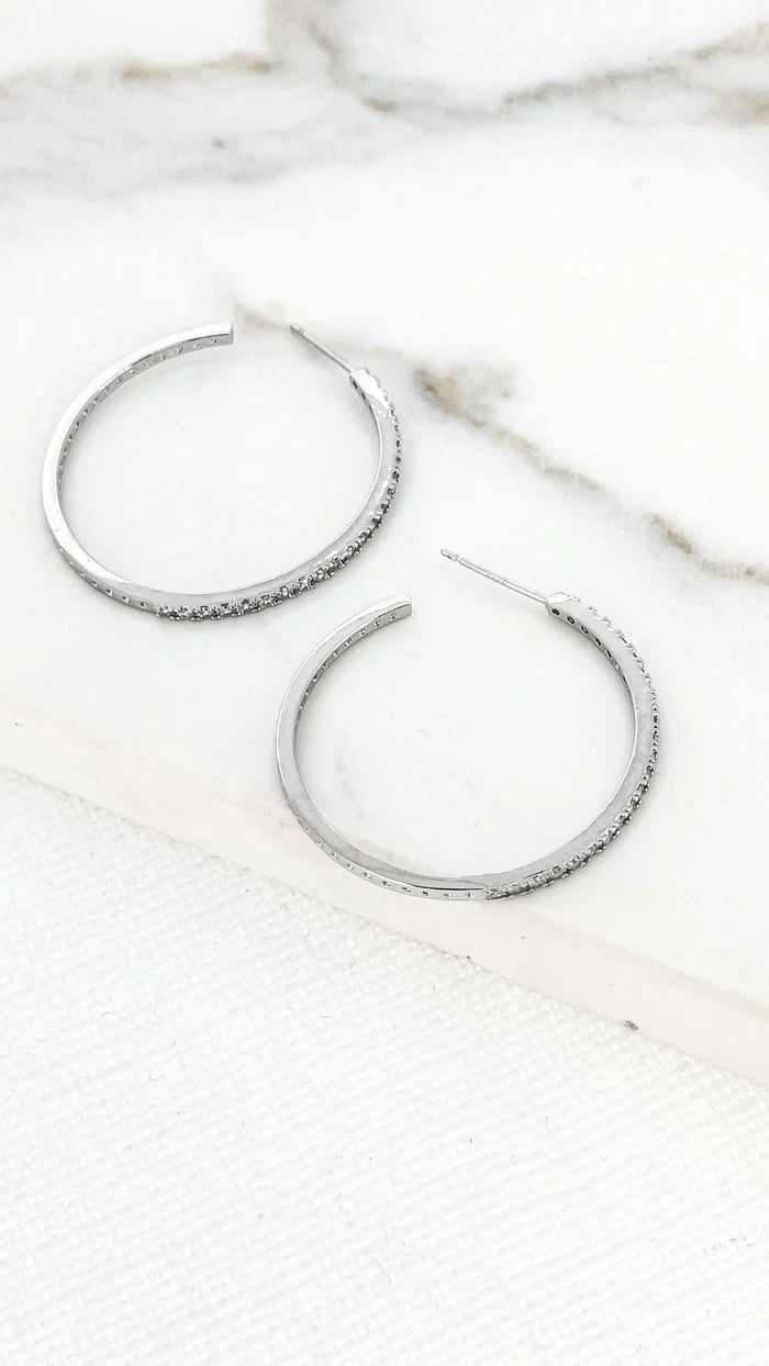 Silver Thin Dante Diamante Hoops