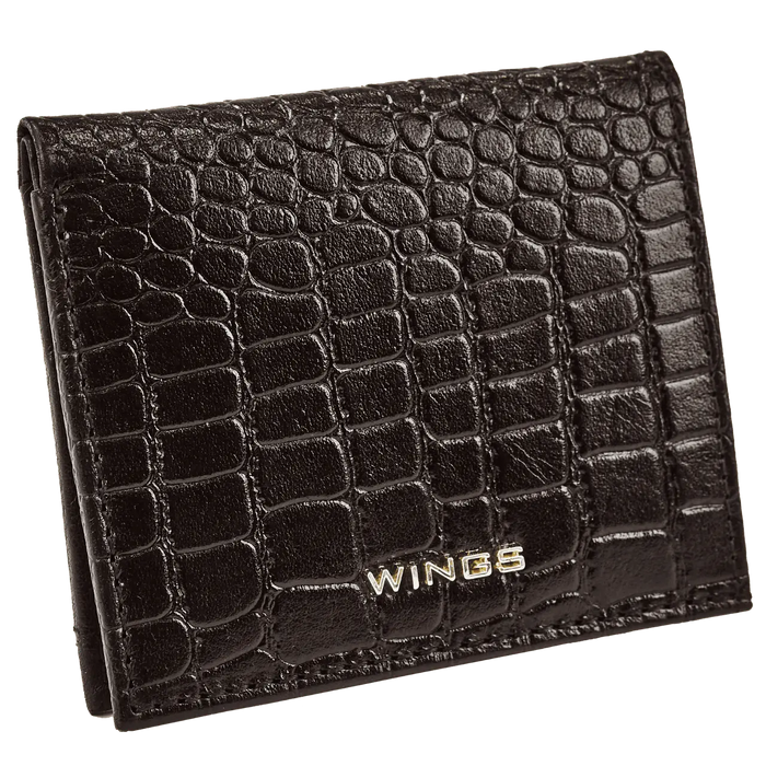 Mały portfel damski WINGS ze skóry naturalnej CROCO BLACK LEATHER COLLECTION