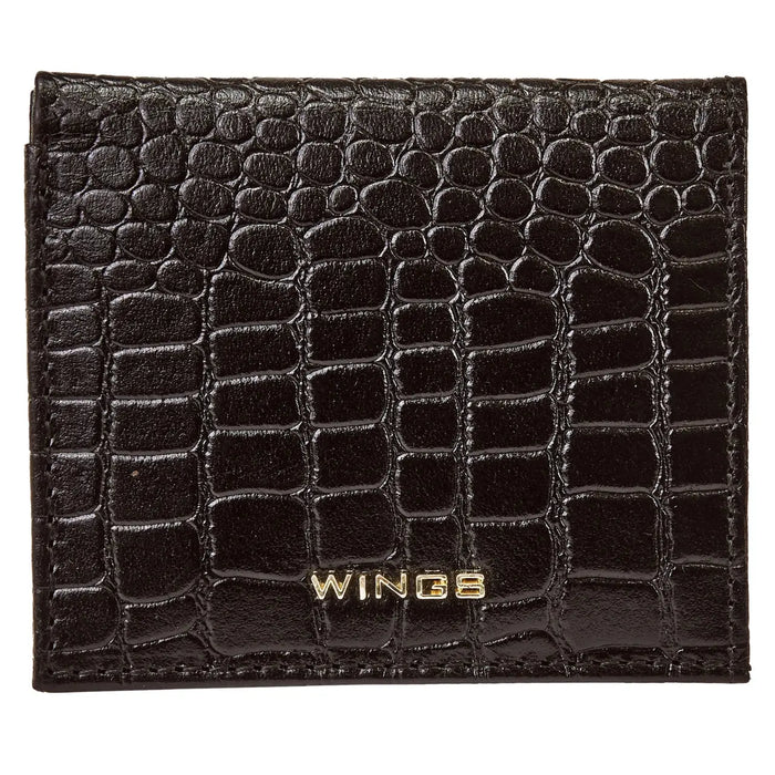 Mały portfel damski WINGS ze skóry naturalnej CROCO BLACK LEATHER COLLECTION