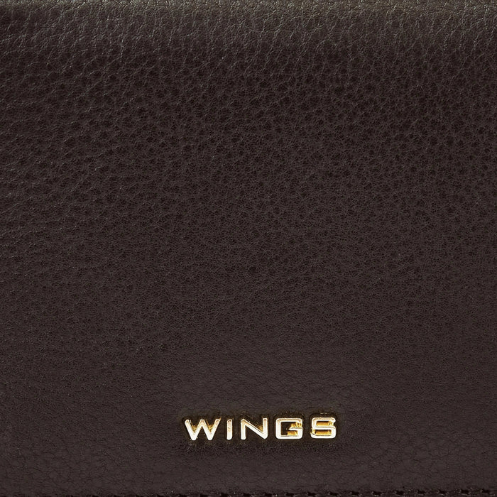 Mały portfel damski  WINGS ze skóry naturalnej Black LEATHER COLLECTION