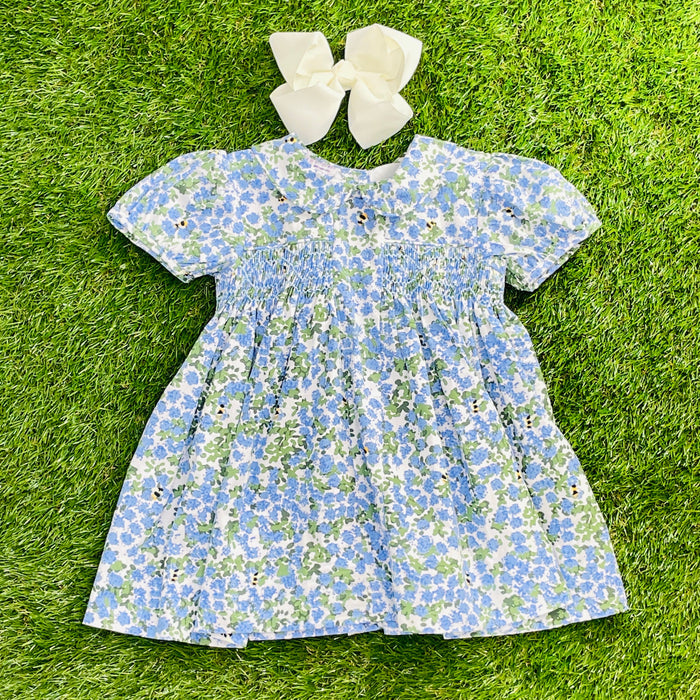 Smocked Charlotte Dress- Hydrangea & Bee Floral