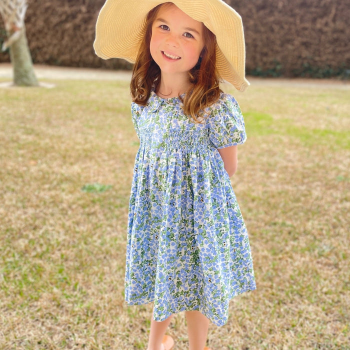 Smocked Charlotte Dress- Hydrangea & Bee Floral