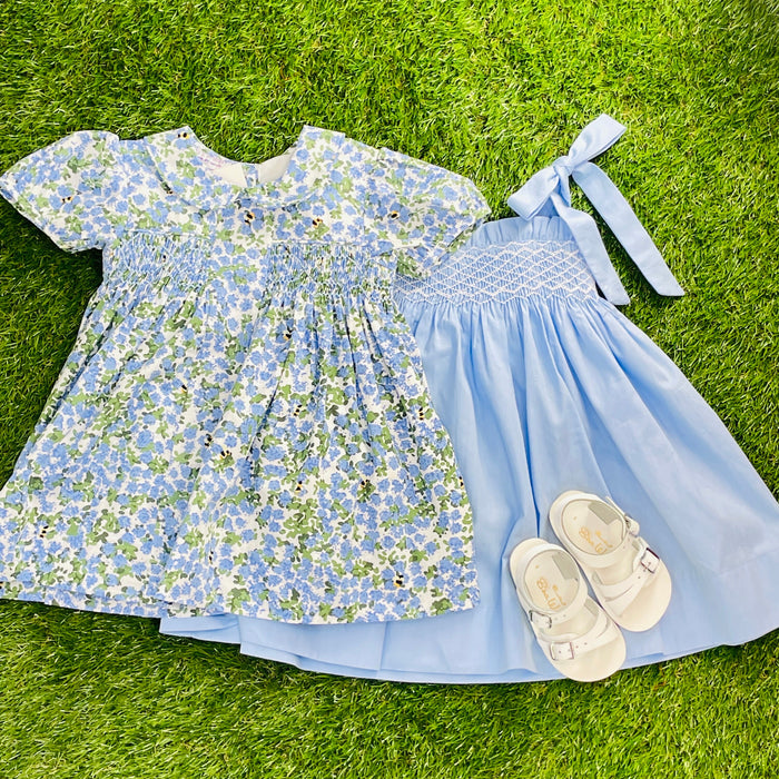 Smocked Charlotte Dress- Hydrangea & Bee Floral