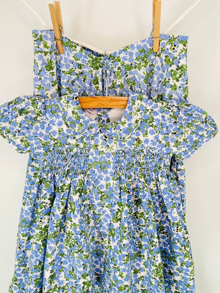 Smocked Charlotte Dress- Hydrangea & Bee Floral