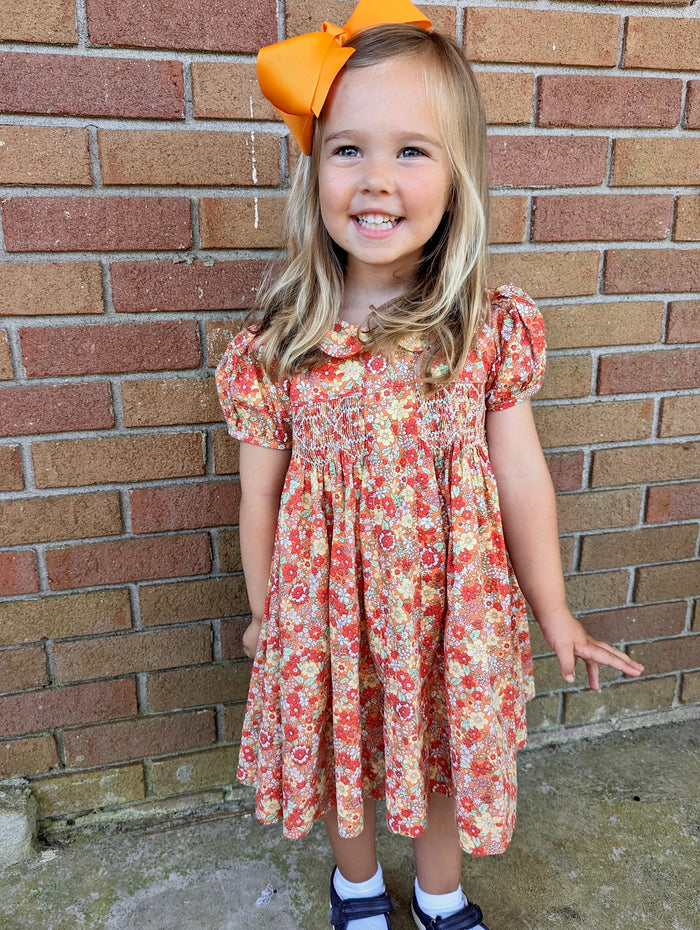 Smocked Charlotte Dress- Marigold Liberty Print