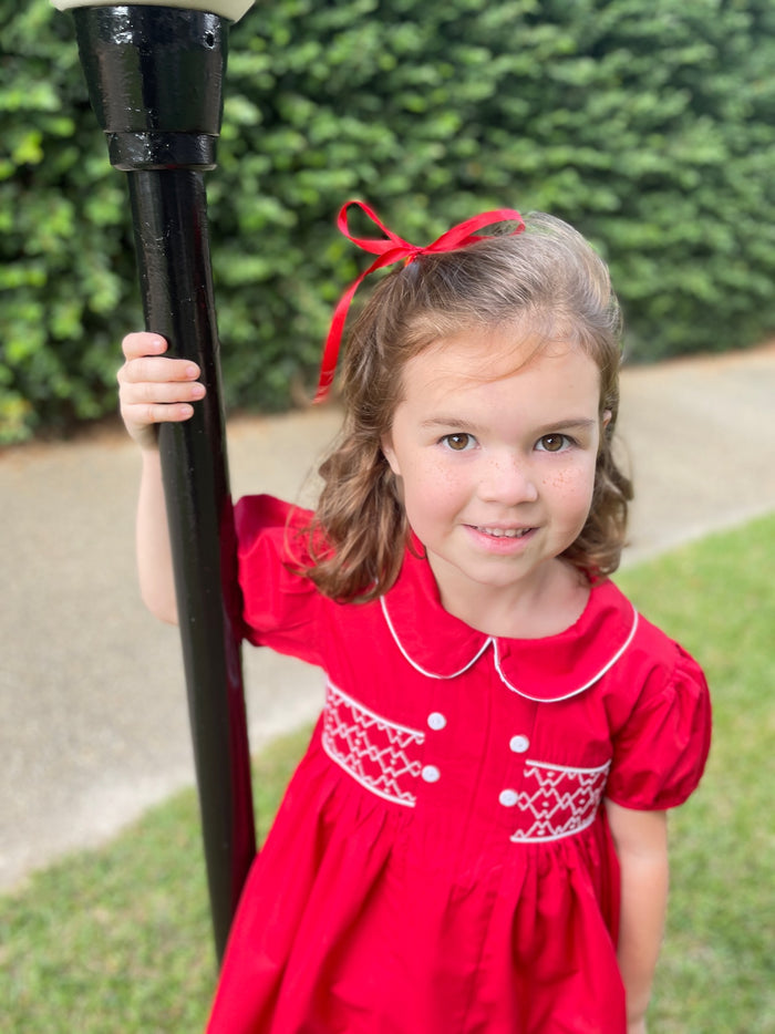 Smocked Charlotte Dress- Red Classic