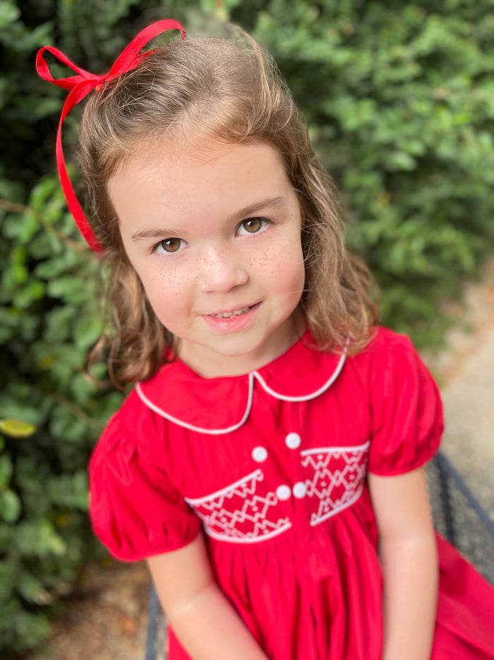 Smocked Charlotte Dress- Red Classic