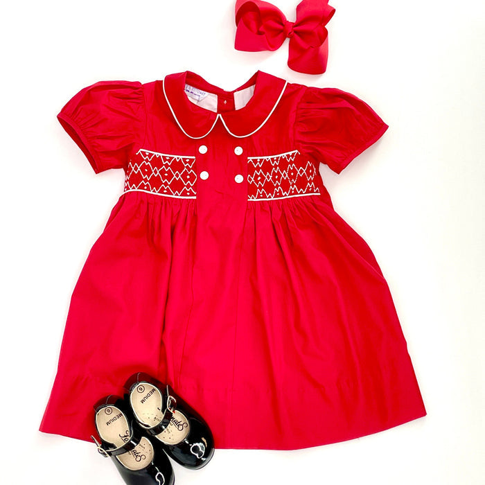 Smocked Charlotte Dress- Red Classic