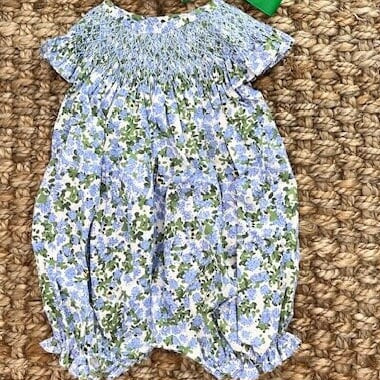 Smocked Floral Bubble Romper- Hydrangea & Bee Print