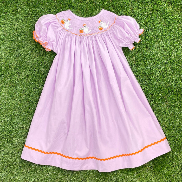 Smocked Halloween Ghost bishop dress