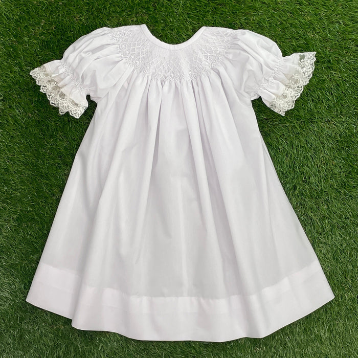 Smocked Heirloom dress - white with white smocking & ivory lace