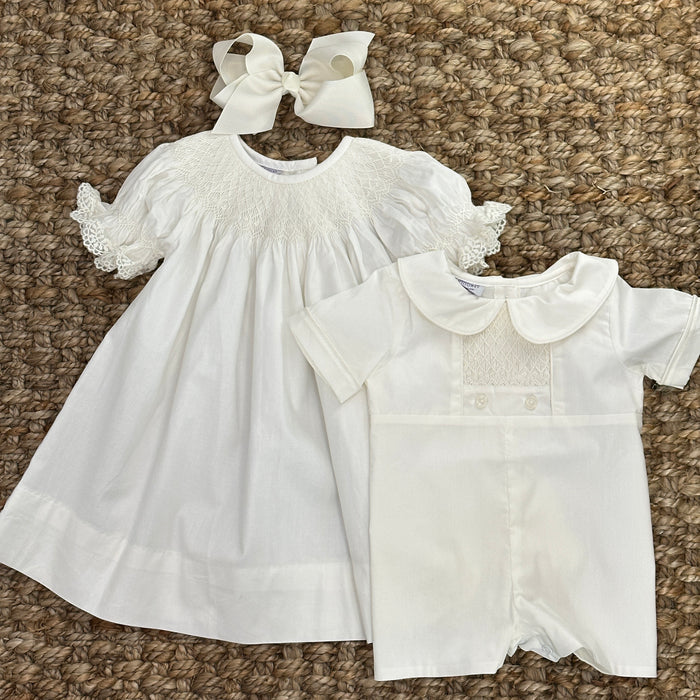 Smocked Ivory Heirloom Shortall