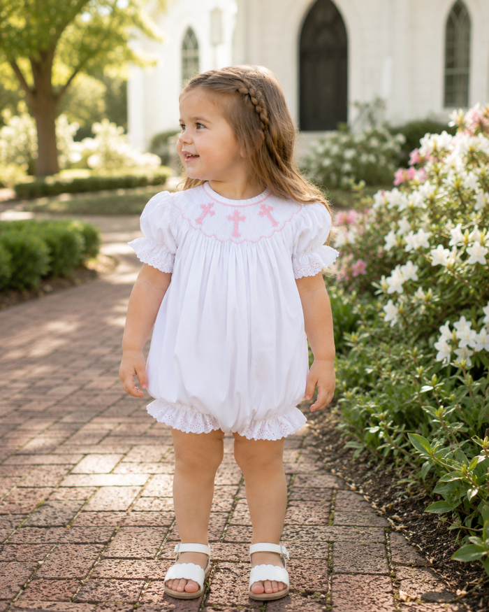 Smocked Pink Cross Romper