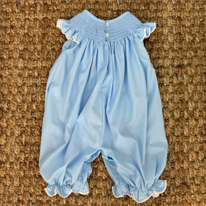 Smocked Pumpkin Bubble Romper with Bow and Ruffle Sleeves