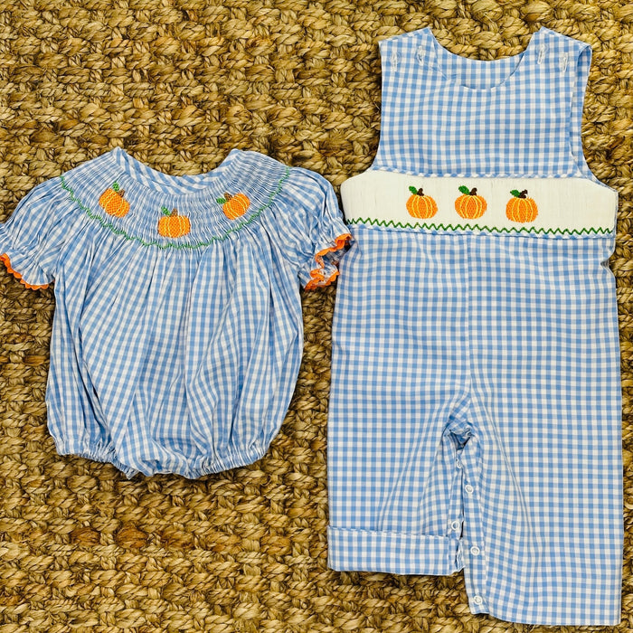 Smocked Pumpkin Romper in Gingham