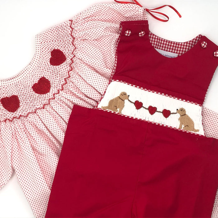 Smocked Valentine Puppy Longall