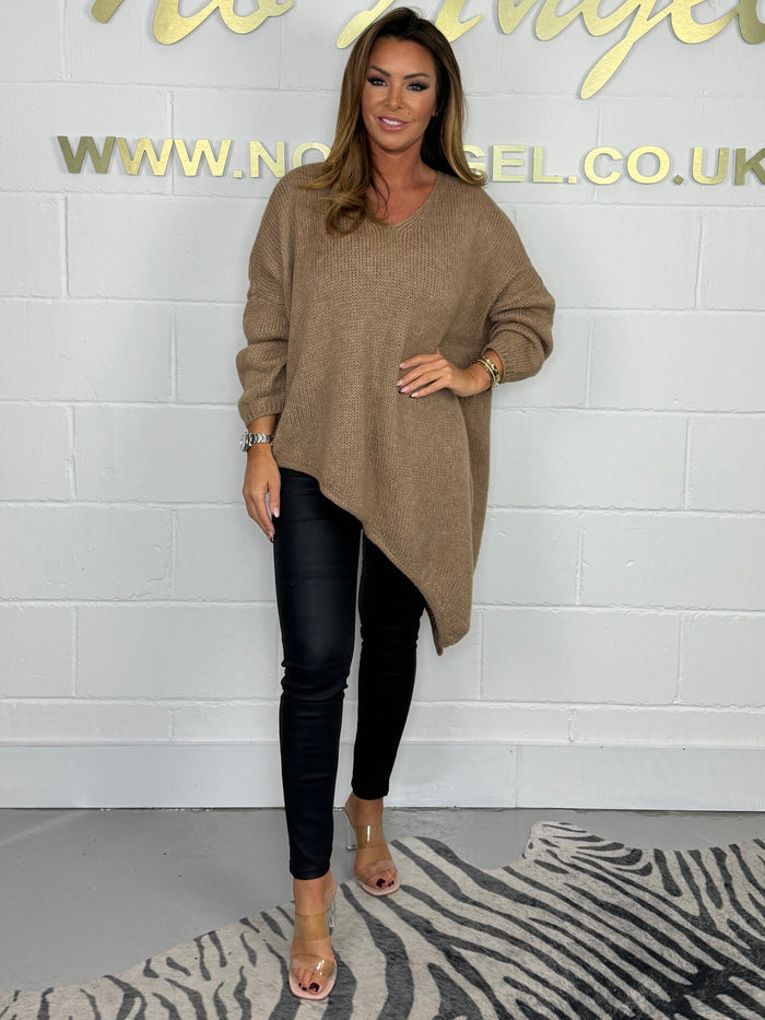 Soft Knit V-Neck Asymmetric Jumper (3 Colours)