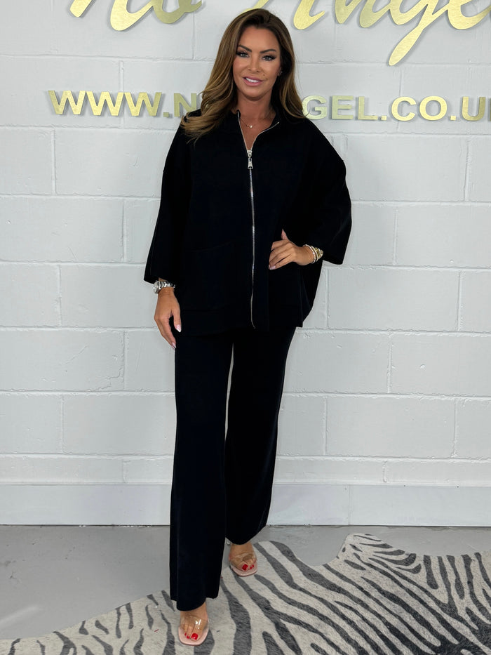 Soft Knit Zip Up 3/4 Sleeve Wide Leg Trouser Co-ord (3 Colours)