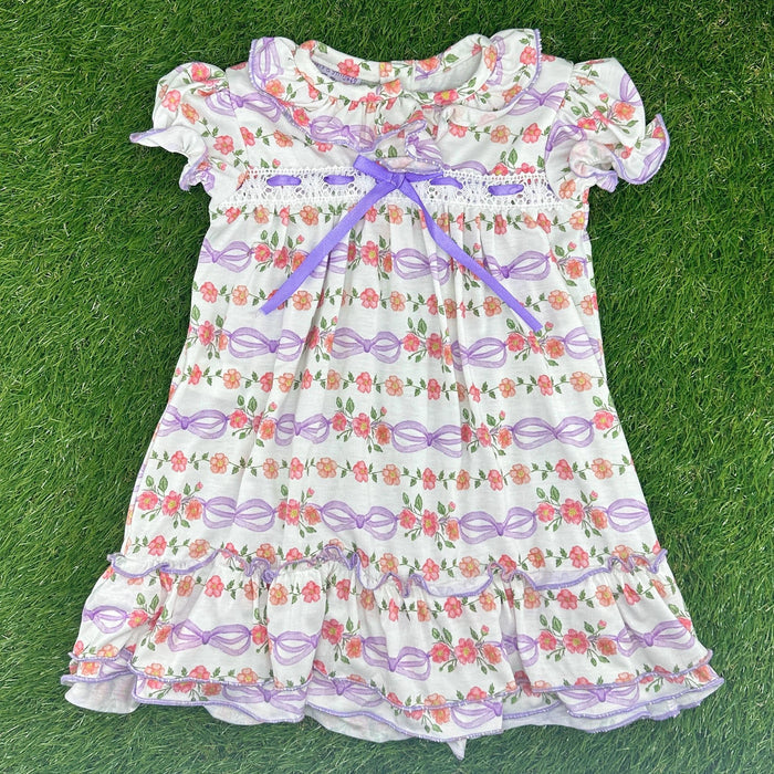 Soft Spring Clara Dress with Lavender Ribbon and Bows