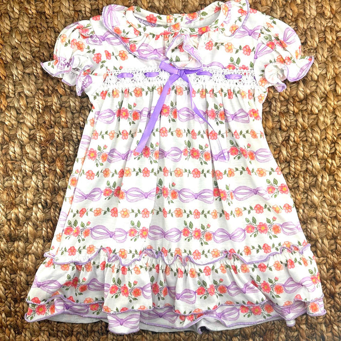 Soft Spring Clara Dress with Lavender Ribbon and Bows