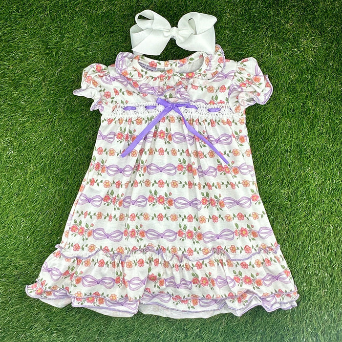 Soft Spring Clara Dress with Lavender Ribbon and Bows
