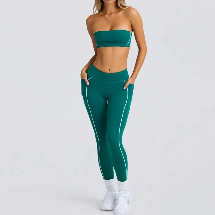 SPARK Contrast Color Tube Bra and Leggings Fitness Set QY4031