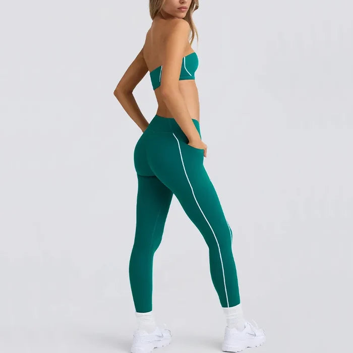 SPARK Contrast Color Tube Bra and Leggings Fitness Set QY4031