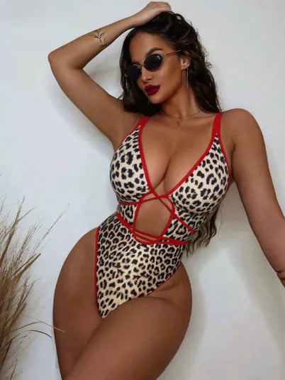 SPARK Leopard Print Cross One Piece Swimsuit CHUS136