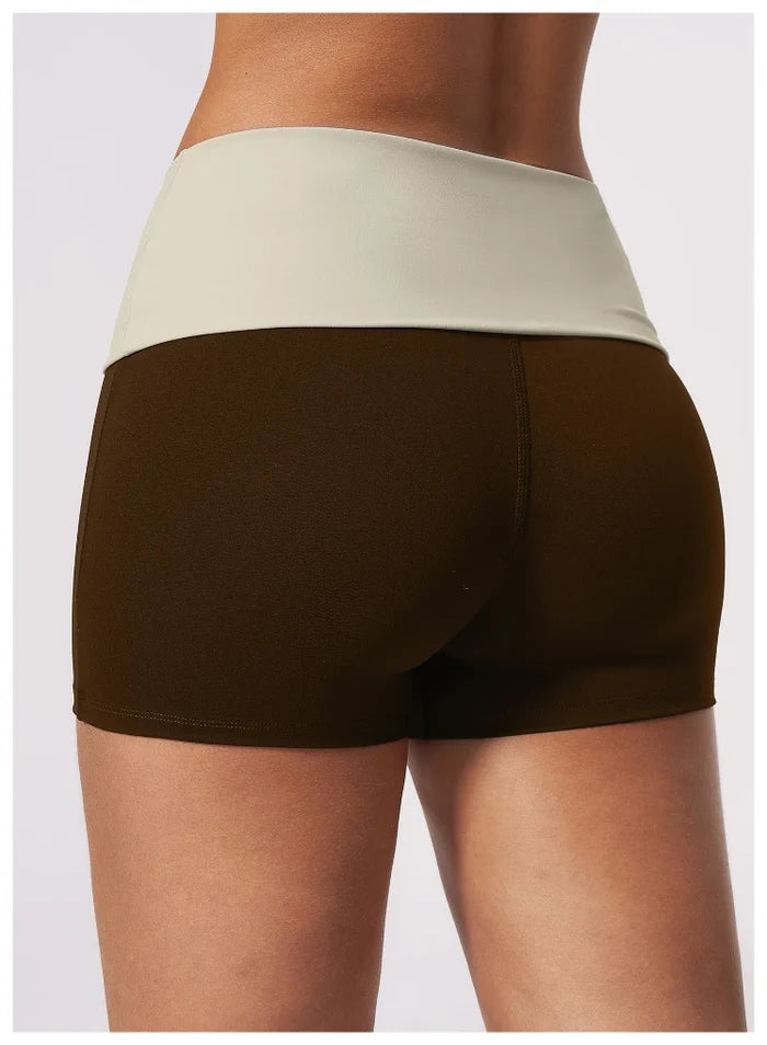 SPARK Women's Fold-Over Waist Naked-Feel Yoga Shorts ZC2570